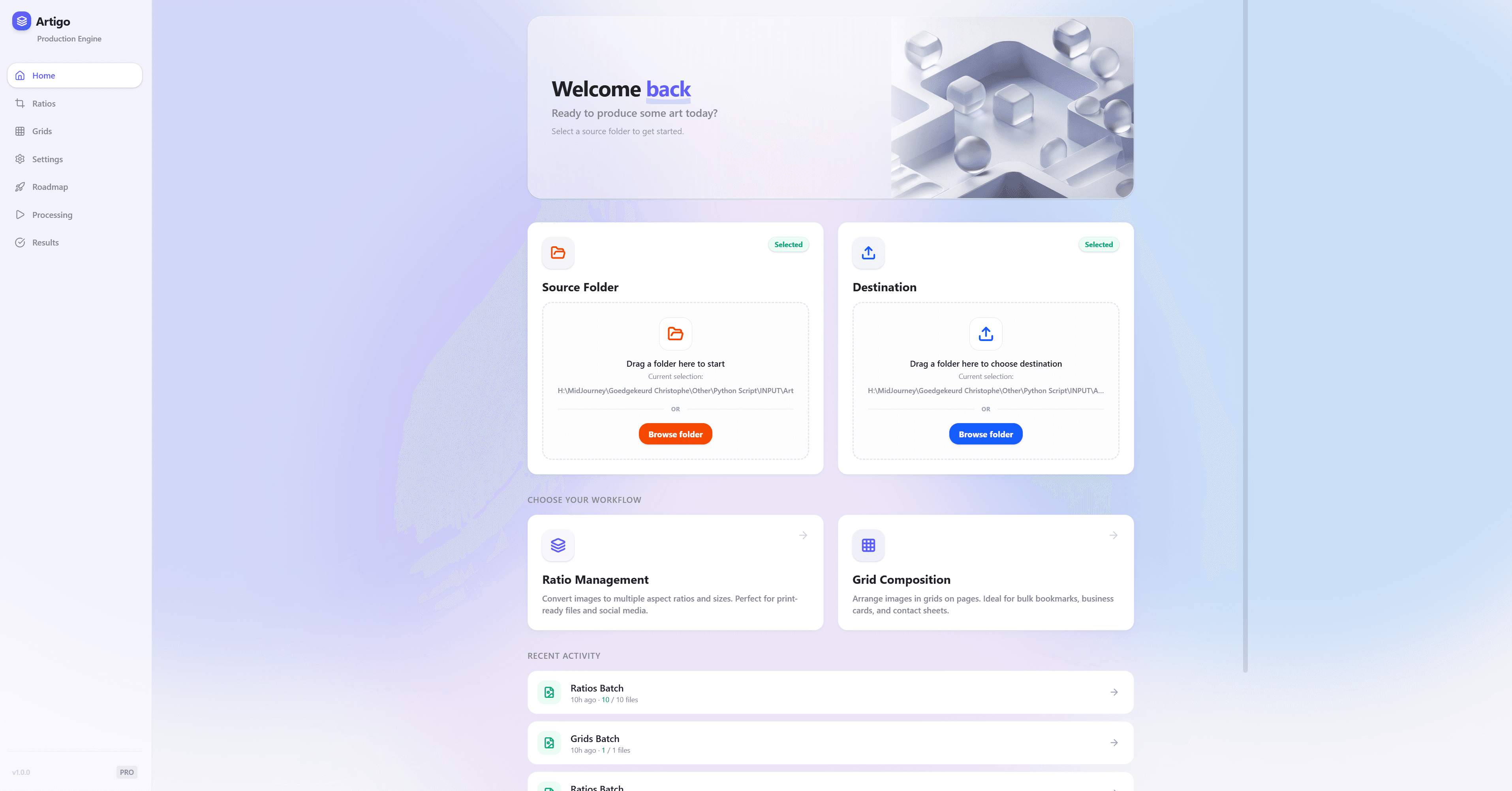 Artigo Home Dashboard